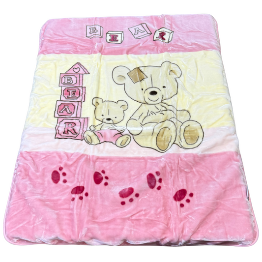 Poptex Baby Blanket – Bear Family (Pink, Style F1203)
