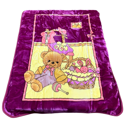 Poptex Baby Blanket – Bear Basket (Dark Purple Red, Style F068)