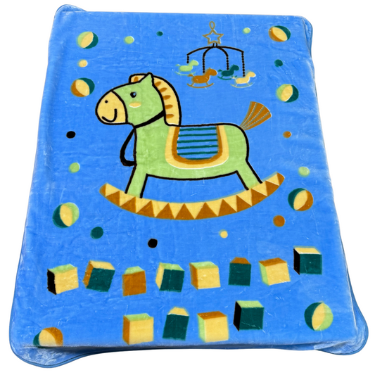 Poptex Baby Blanket – Rocking Horse (Light Blue, Style F416)