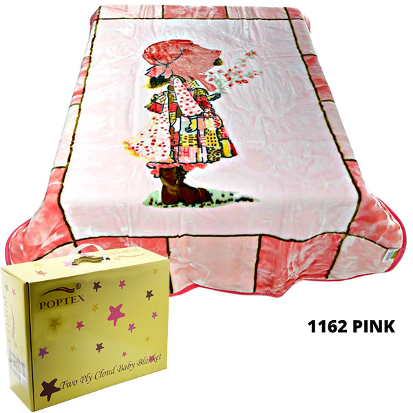 Poptex Two-Ply Baby Blanket – Sweet Girl (Pink, Style 1162)