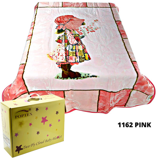 Poptex Two-Ply Baby Blanket – Sweet Girl (Pink, Style 1162)